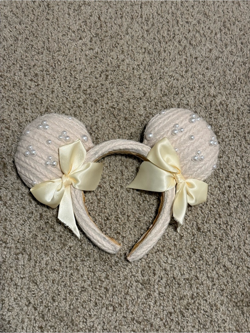 Disney Sweater Pearl-Embellished Cream Bow Ear Headband